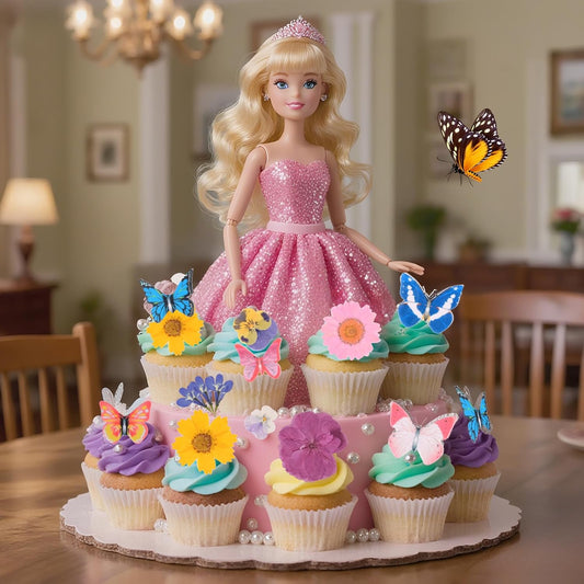 60 PCS Edible Butterfly and Flowers Cake Cupcake Toppers Decoration - Real Flowers & Wafer Butterfly for Wedding Themed Party Birthday Cake Decor Hawaiian Flower,Mixed Size Color