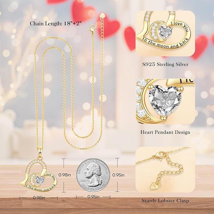 Anniversary Necklace for Women Birthstone Jewelry for Wife Gifts for Her Wife Birthday Gift Ideas Anniversary for Girlfriend I love you to the moon and back Necklaces Filled 925 Sterling Sliver