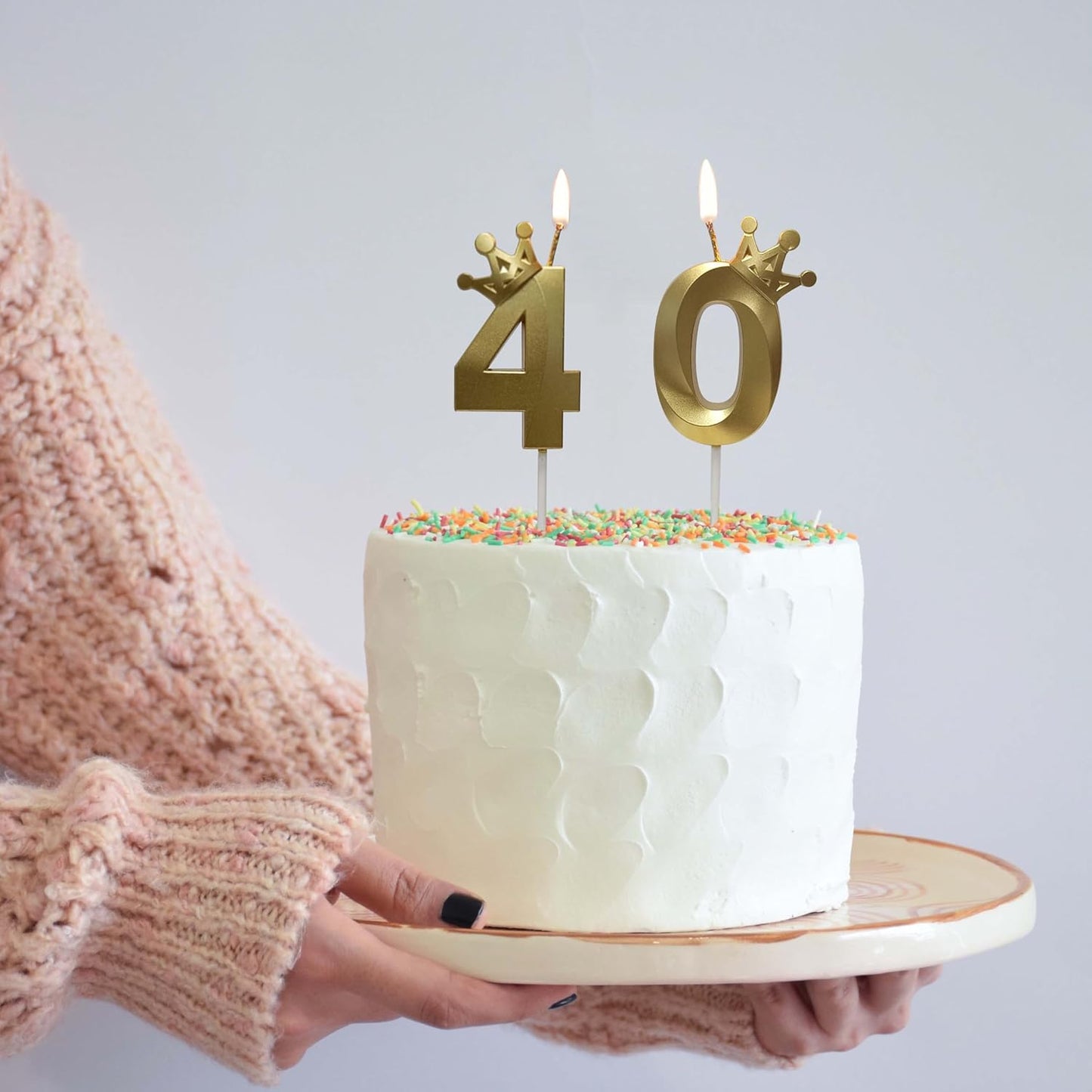 The Number 40 Gold Birthday Candles for Cake is Beautiful Number Candles for 40th Birthday Decorations for Man and Women (Gold-40, Crown)
