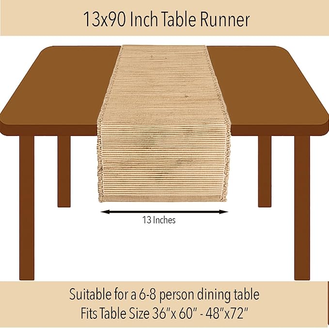 Chardin Home 13x90 Inch Handcrafted Table Runner – Eco-Friendly Natural Jute and Hemp – Rustic Boho Farmhouse Table Decor – Sustainable Dining Table Accent for Everyday or Special Occasions