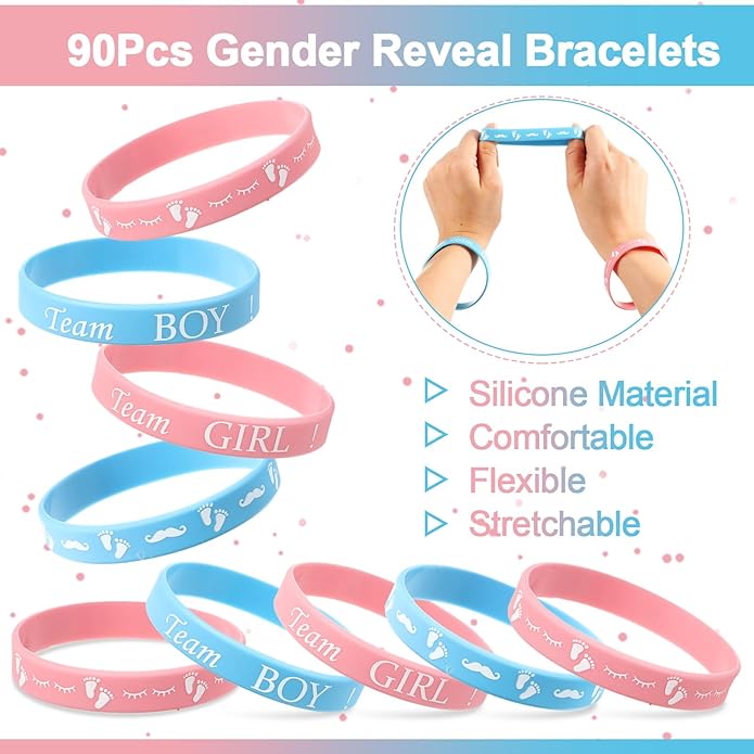 Jetec 60 Pieces Gender Reveal Bracelets, Team Boy Silicone Wristbands and Team Girl Rubber Bracelets for Gender Reveal Ideas Party Supplies Decorations