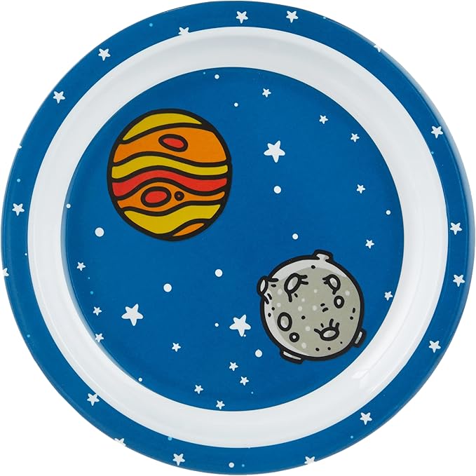 4 Piece Space Melamine Kids Plates, 4 Different Designs, Lightweight & Shatterproof Toddler Feeding Set, Children Safe Kitchen Set, Fun Mealtime, LIttle Kid Dinner Plates