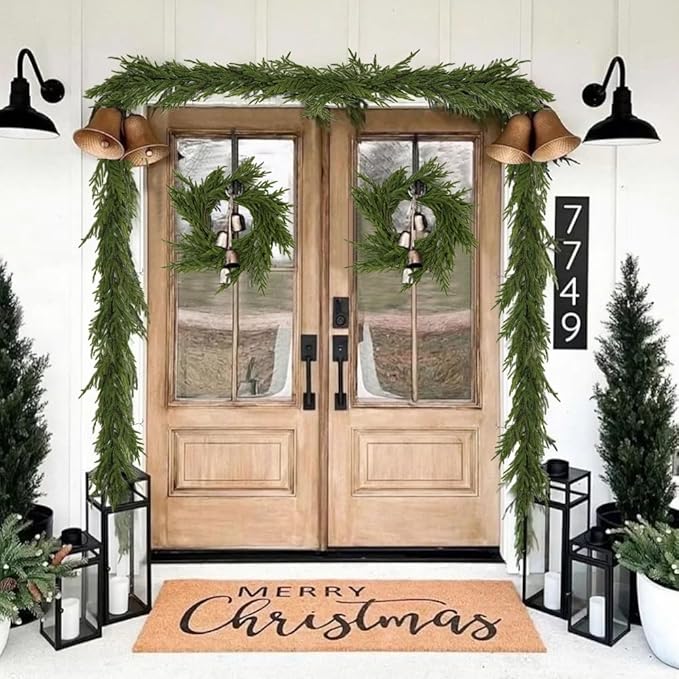 Norfolk Pine Garland,2Pcs 6ft Real Touch Norfolk Pine Garland Realistic Artificial Greenery Christmas Garland for Table, Mantle, Wall, Indoor, Outdoor Christmdas Decorations
