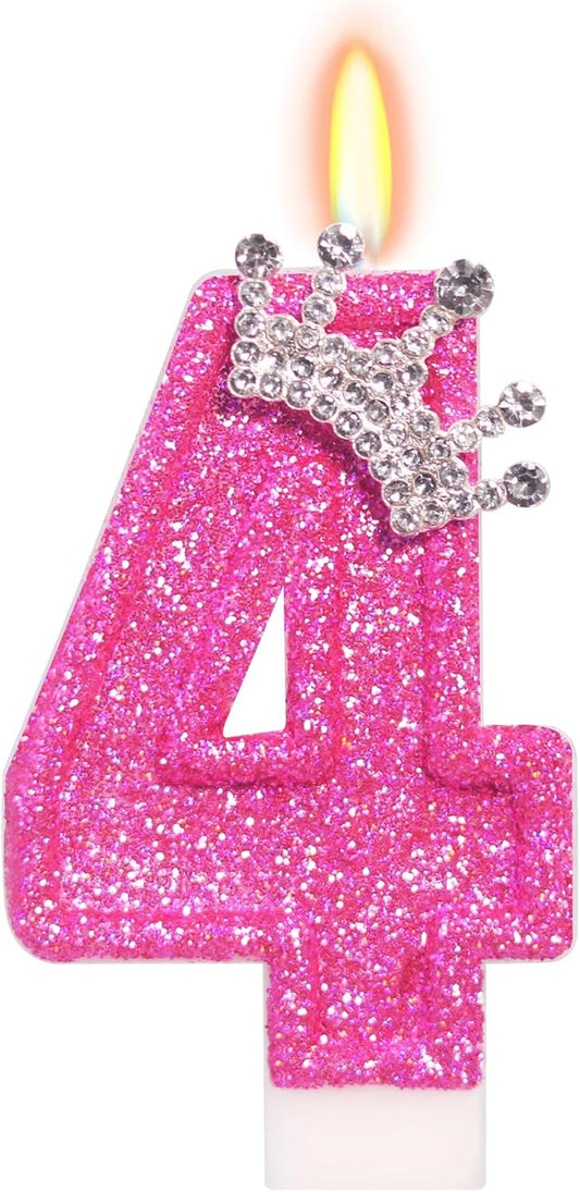 Birthday Candle for Cake, Crown Rose Number Cake Candles, 2.76 inch Number Happy Birthday Candle, Cake Topper Decoration for Birthday Party (Number 4)