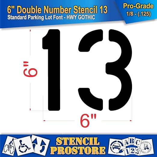 Pavement, Curb, and WheelStop Stencils - 6 inch Double Number Stencil - (13) - 6" x 6" x 1/8" (128 mil) - Pro-Grade
