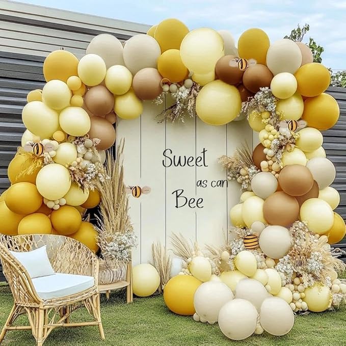 Balloon Garland Arch Kit Pastel Yellow Blush White Sand Brown Balloons Double Stuffed Mustard Yellow Bee Balloons for Neutral Baby Shower Wedding Birthday Gender Reveal Party Decorations