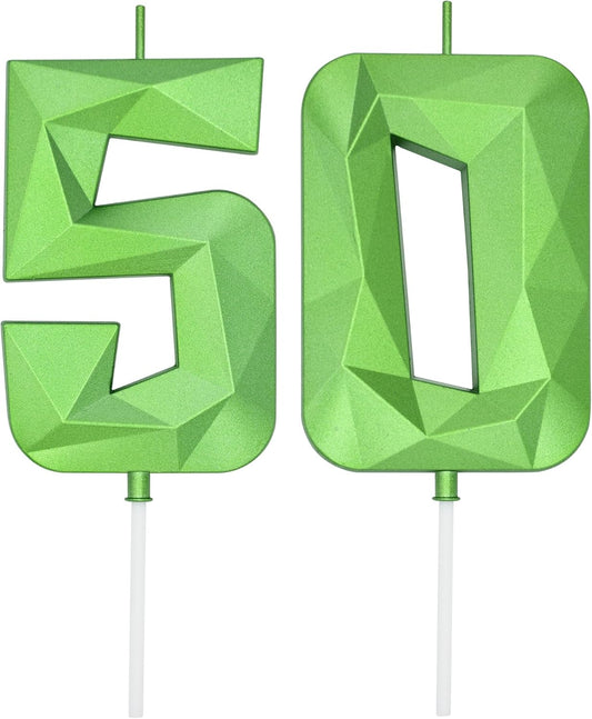 DERVENTA Large Birthday Candle Number 3D Green 3.7 inch Party Celebration Anniversary Decoration Cake Topper 1 Piece (Number 50 Green)