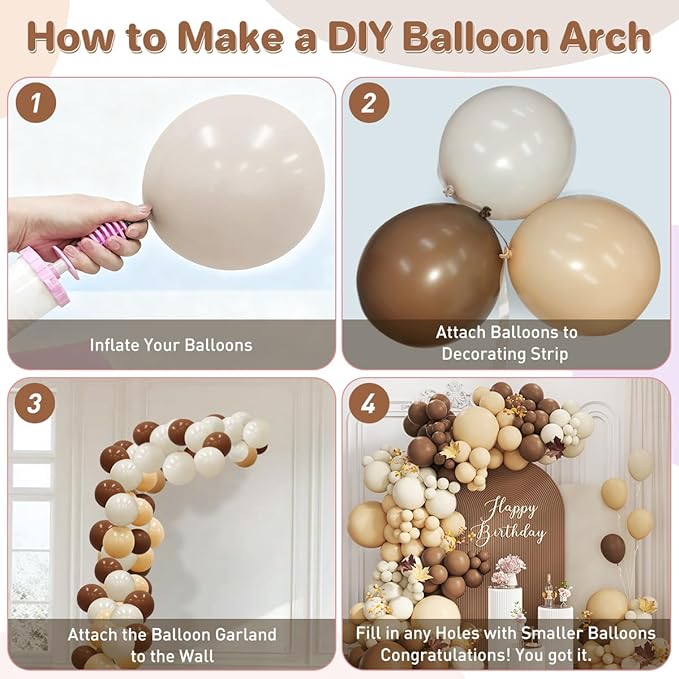 Boho Brown Balloon Garland Arch Kit, 167Pcs Latex Neutral Balloons Different Sizes 18 12 10 5 inch for Baby Shower Birthday Bridal Shower Wedding Party Decorations