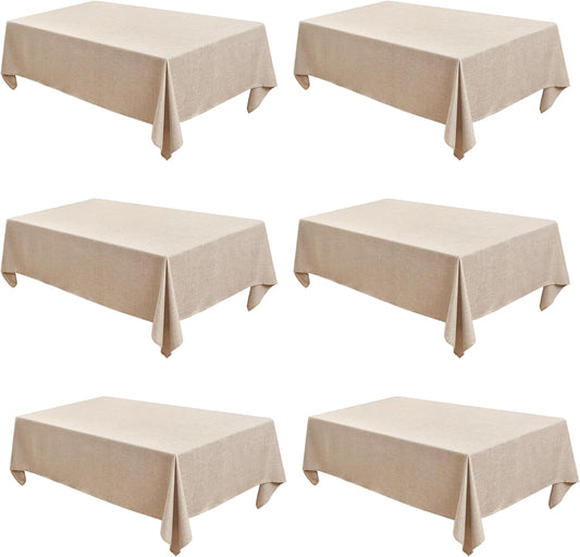 Fitable Faux Linen Tablecloths Rectangle 60 x 120 Inch - 6 Pack Neutral Table Clothes for 8 Foot Tables, Beige Faux Burlap Kitchen Table Covers for Dining, Party, Farmhouse, Banquet, Buffet