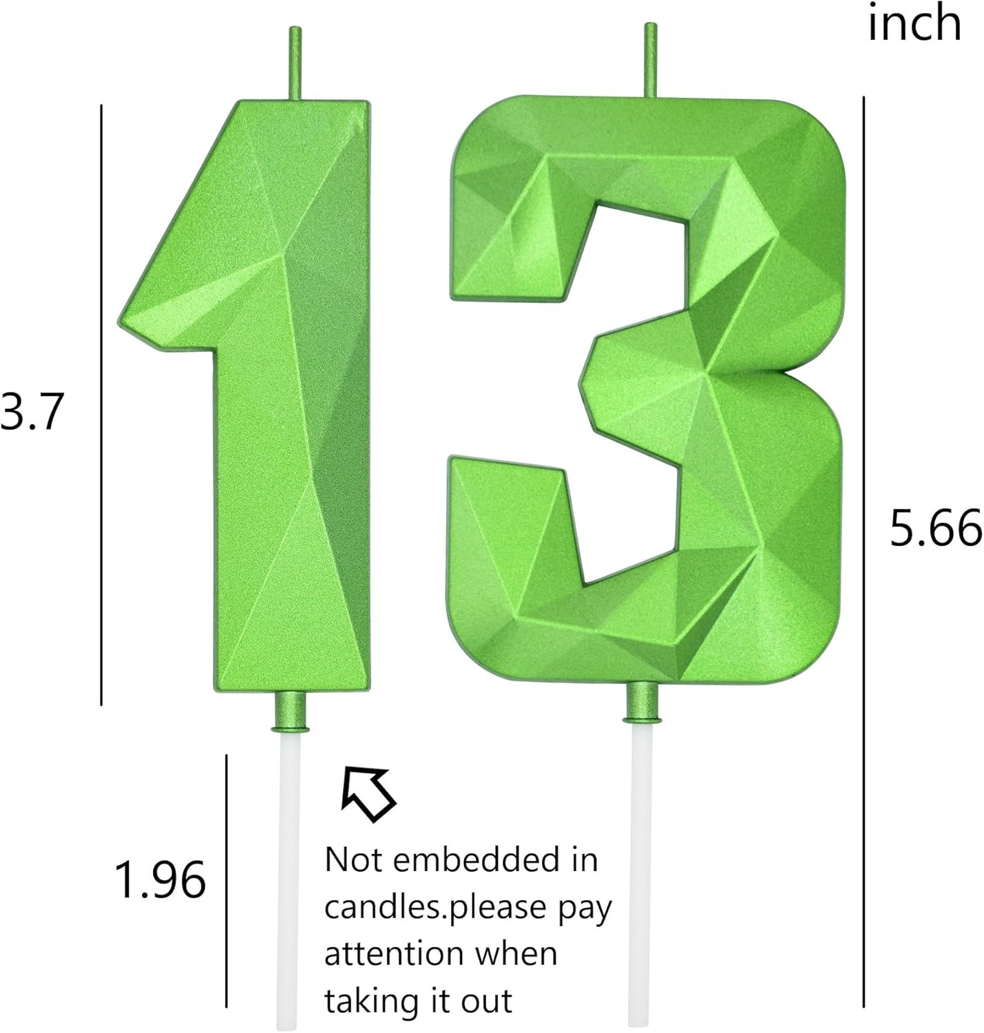 DERVENTA Large Birthday Candle Number 3D Green 3.7 inch Party Celebration Anniversary Decoration Cake Topper 1 Piece (Number 13 Green)