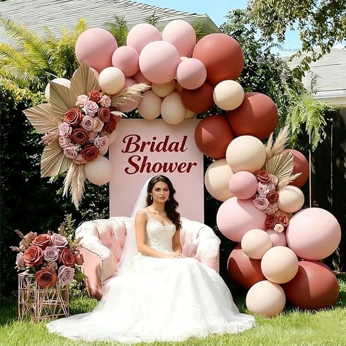 Dusty Pink Balloon Arch Kit, Double Stuffed Dusty Rose Muave Light Pink Cream Balloons Blush Nude Balloon Garland for Boho Baby Shower Bridal Shower Birthday Valentine Mother's Day Party Decorations
