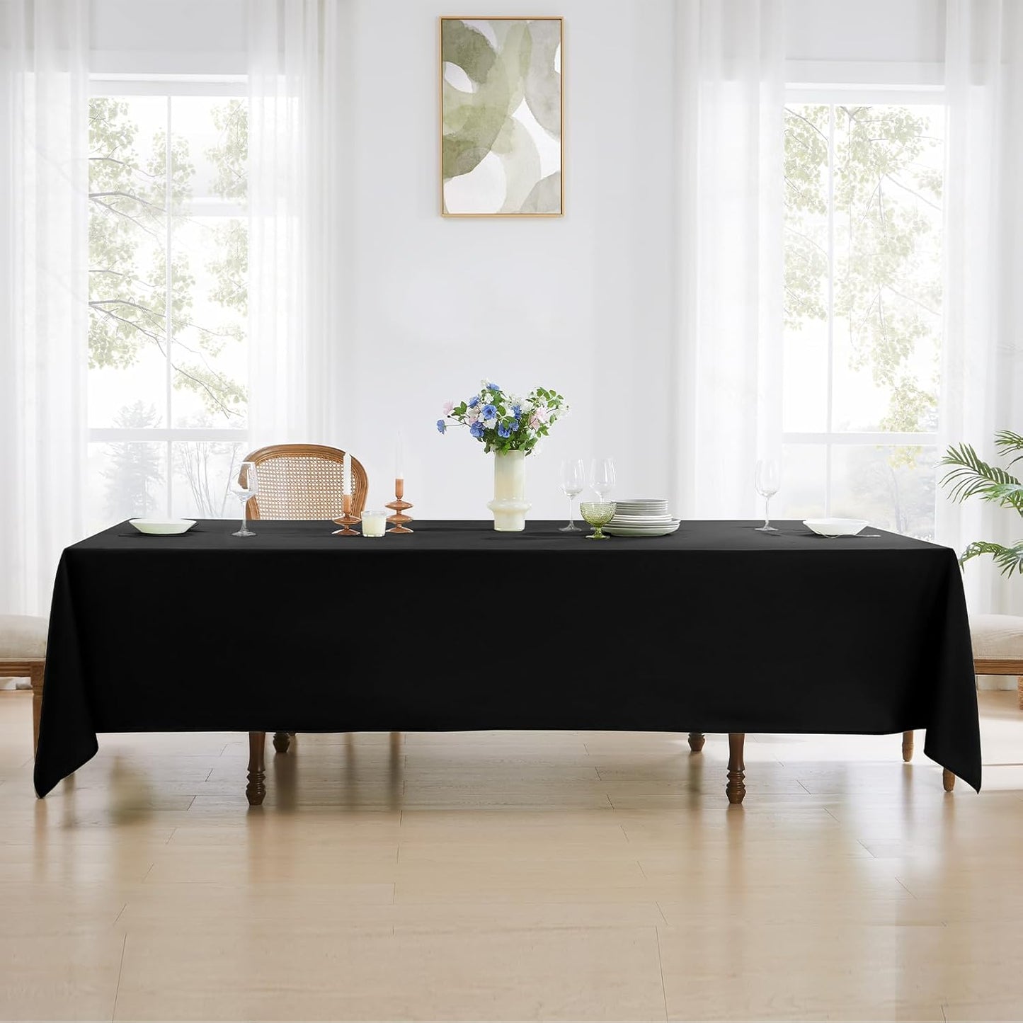 Rectangular Tablecloth 90x132 Inch - Black Table Cloths Stain Resistant Decorative Washable Polyester Rectangle Tablecloths for Dining Table Banquets Buffet Parties and Wedding