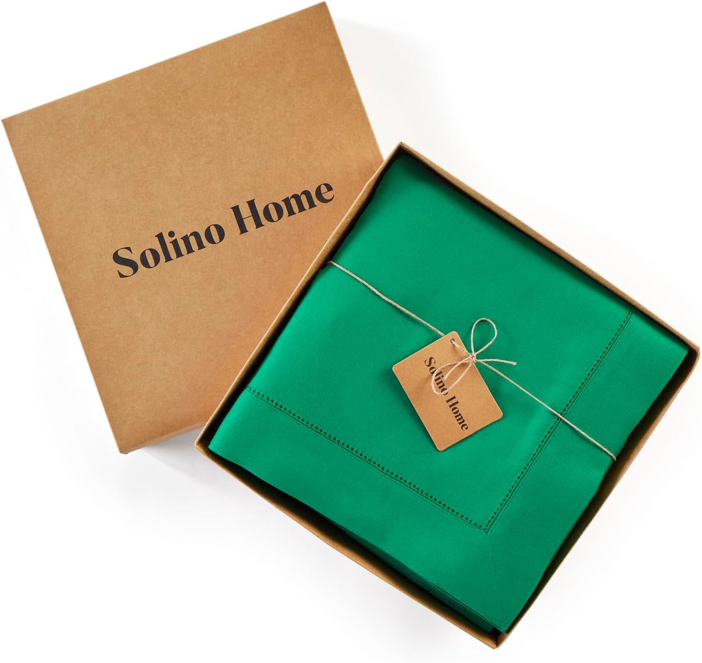 Solino Home Linen Tablecloth 60 x 108 Inch - Classic Hemstitch 100% Pure Linen Emerald Green Table Cloth for Rectangle Tables - Machine Washable Tablecloth for Christmas