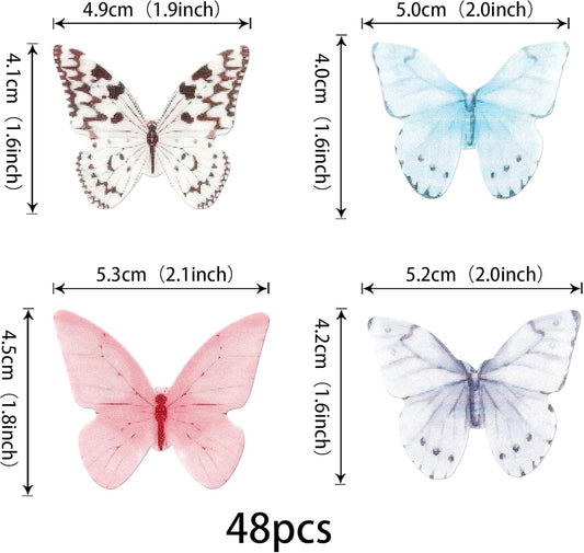 48 PCS Edible Butterfly Cupcake Toppers Colorful Wafer Paper Butterflies Cake Decorations Edible Butterfly Cupcake Picks for Butterfly Theme Baby Shower Wedding Birthday Party Decorations Supplies