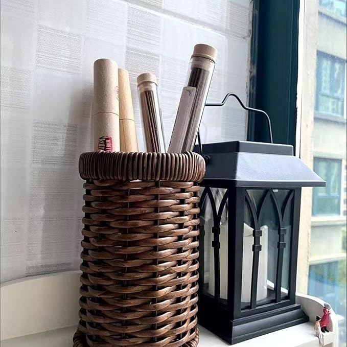 Utensil Holder Spoon Kitchen Counter Decor Wooden/Wicker Utensil Caddy6.1 L x 4" W x 4" H Farmhouse Kitchen Decor