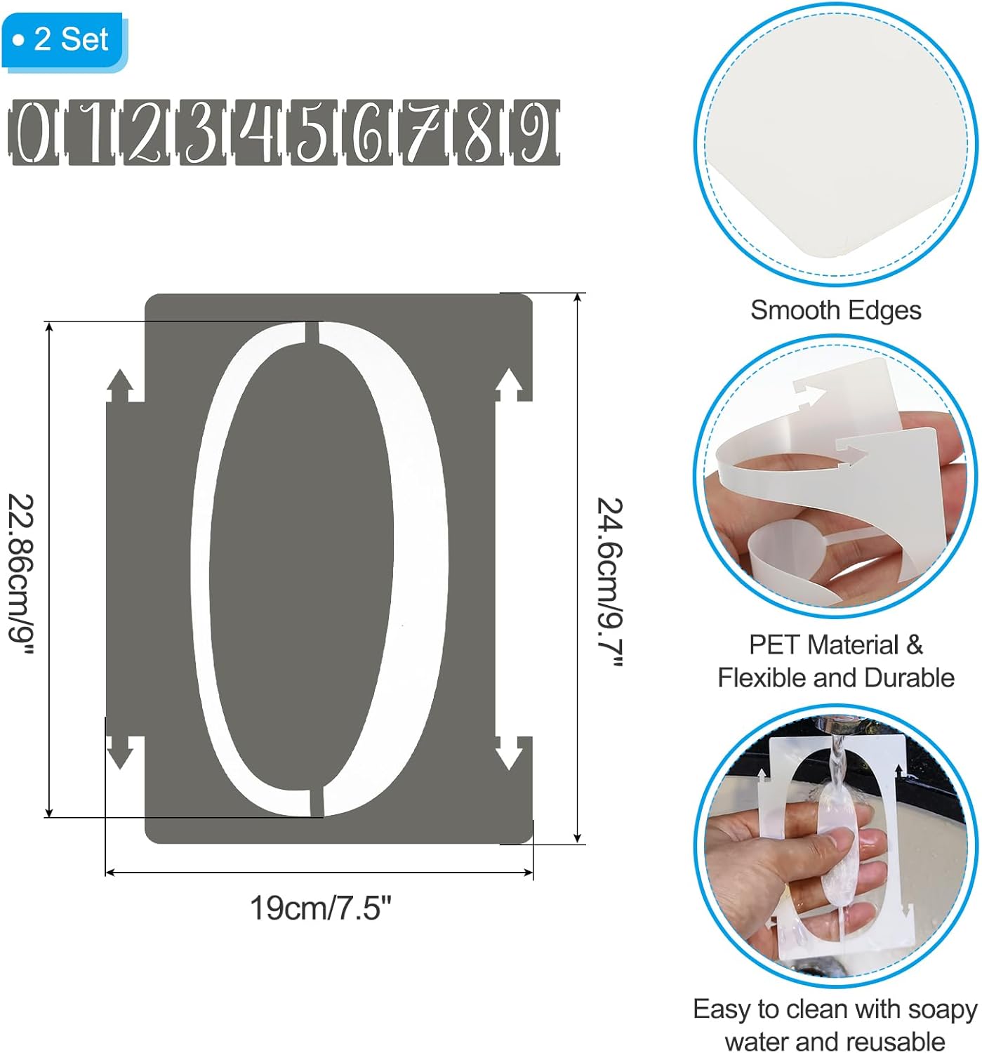 PATIKIL 20Pcs 9 Inch Large Number Stencils, 0-9 Address Number Stencil, Reusable Plastic Digital Templates for Crafts Drawing Stencils Templates White