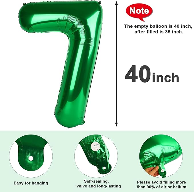 40 Inch Number 7 Balloon, 6 7 Birthday Decorations, Dark Green Seven Birthday Decor, 7 17 27 70 Year Old Balloon Number for Engagement, Wedding, Graduations