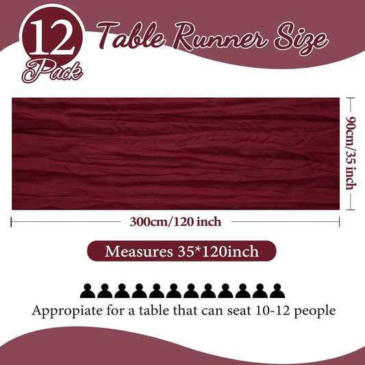 12 Pack 10FT Burgundy Christmas Cheesecloth Table Runner Table Runner 35x120 Inch Gauze Rustic Boho Cheese Cloth for Thanksgiving Wedding Decor Birthday Party Baby Shower Centerpiece Decoration