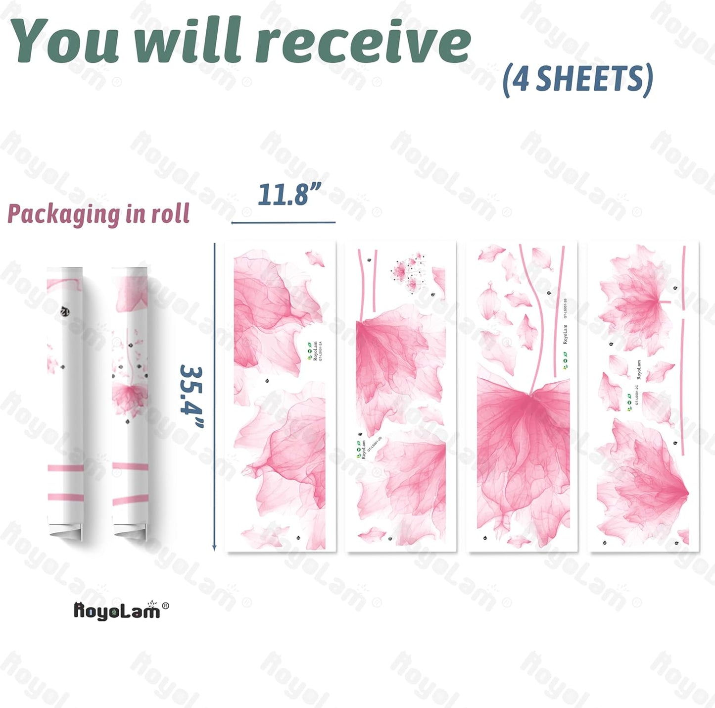 59.1'' x 49.6'' Huge Flower Petal Wall Decals Living Room Floral Wall Stickers Removable Peel and Stick Waterproof Wall Art Decor Stickers for Bedroom Bathroom Office (Pink)