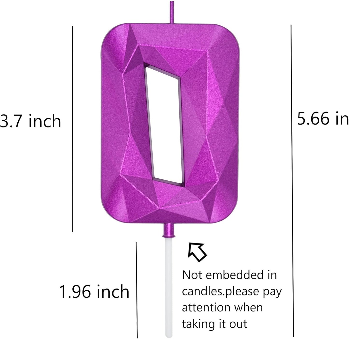 DERVENTA Large Birthday Candle Number 3D Purple 3.7 inch Party Celebration Anniversary Decoration Cake Topper 1 Piece (Number 0 Purple)