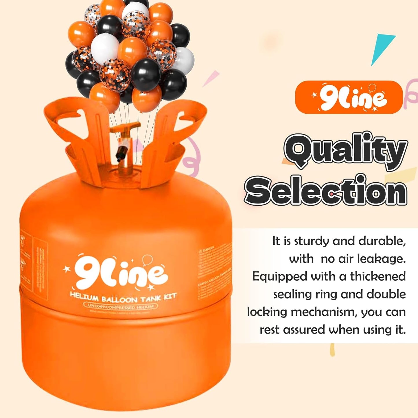 Helium Tank for Balloons At Home 13L Helium Tank,50 12-Inch Orange&Black Balloons, 5 Foil Balloons, 8 Accessory Tools