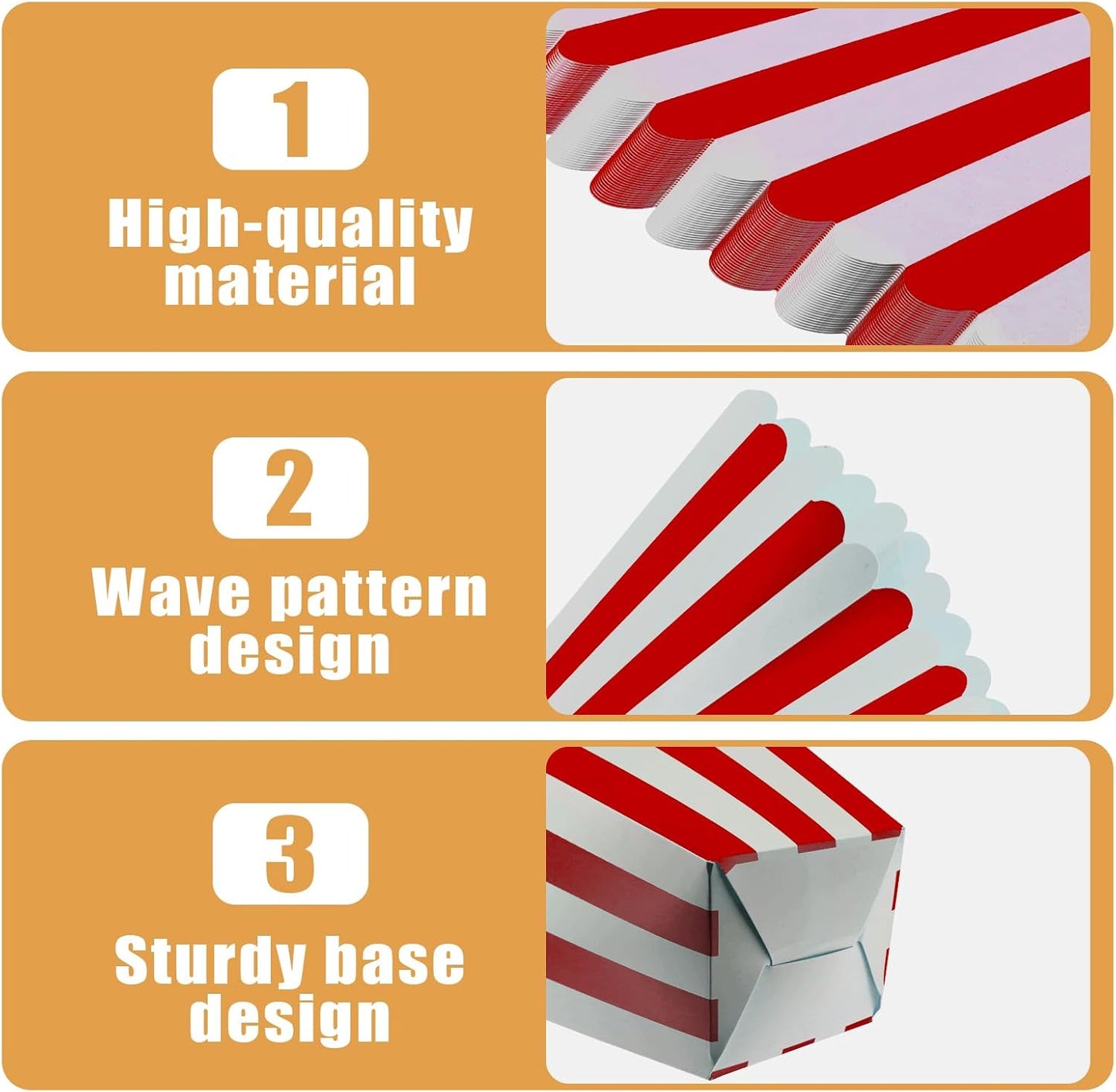 50 Pcs Popcorn Boxes Mini Paper Popcorn Box Cardboard Popcorn Container for Party Disposable Snack Candy Popcorn Bags Popcorn Holder for Movie Nights Birthday Wedding (Red,White)