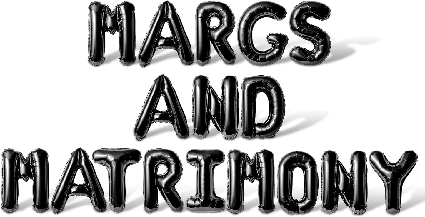 Letter Balloons - MARGS AND MATRIMONY 16" Inch Alphabet Letters Foil Mylar Balloon Bachelorette Party Banner (Black)