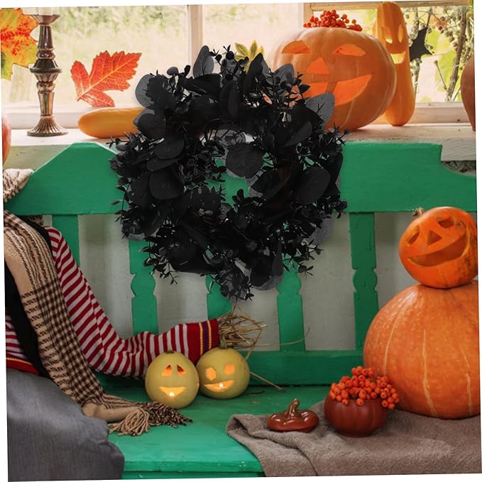 Garneck Halloween Eucalyptus Leaf Garland Eucalyptus Wreath for Front Door Decor for Halloween Party Wall Hanging and Seasonal Decoration Creepy Yet Beautiful Design