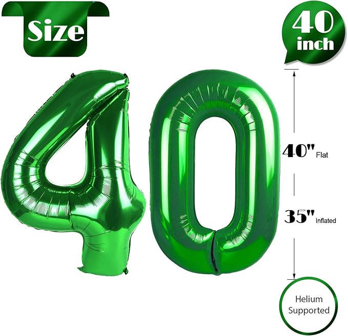 Dark Green Number 40 Balloon 40 Inch, 40th Birthday Party Decorations for Children, Giant 40 Foil Balloon for Party Supplies