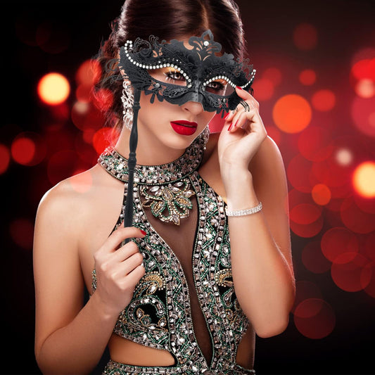 Coddsmz Masquerade Mask with Stick Venetian Mask Mardi Gras Decorations for Womens Halloween Costume Mask