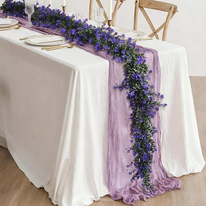 Fake Hanging Eucalyptus Garlands Artificial Vines Plants Eucalyptus Leaves with Flowers Greenery Spring Floral Garland for Home Garden Wedding Wall Arch Party Decoration(Purple)