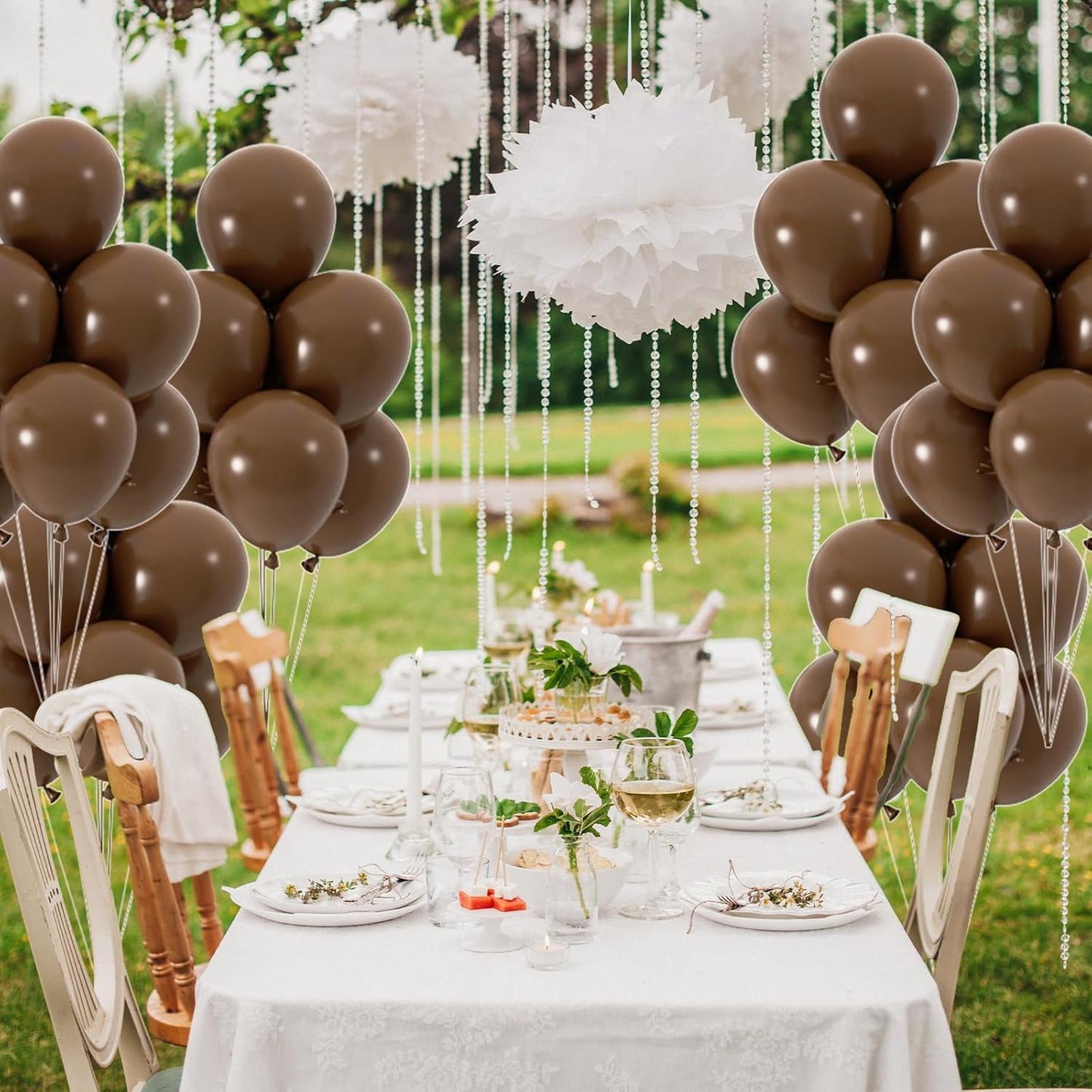 50pcs Brown Balloons, 12inch Dark Brown Latex Neutral Balloons for Birthday Party BOHO Wedding Bear Baby Shower Decoration (With Ribbon & Glue)