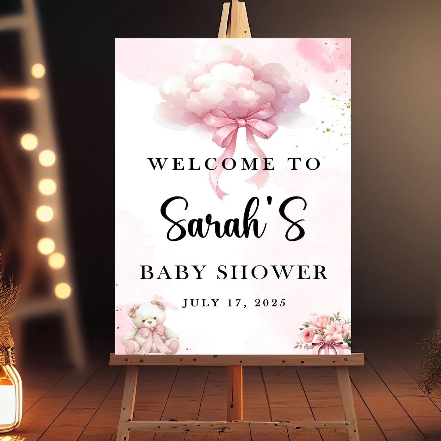 Editable Pink Bow Welcome Sign For Baby Shower, Baby Shower Decor, Ribbon Blush Baby Shower Decoration, Baby Shower Welcome Sign, Baby Shower Sign Stand, Sweet Baby Shower Personalized