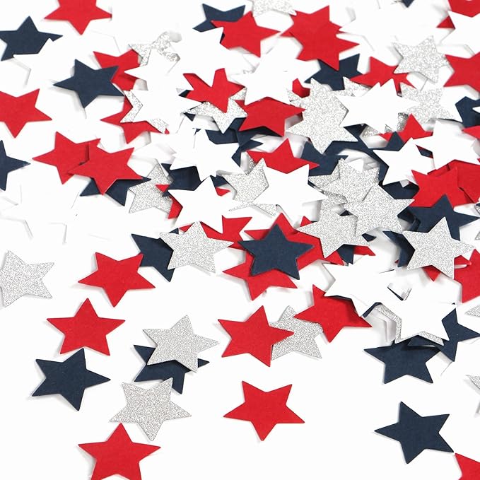 Red-White Blue-silver Patriotic-Decorations Star Confetti - 300pcs Graduation 2025 4th Fourth of July Decorations Confetti Olympics Party Decor Men Boys Birthday Table Decor Panduola