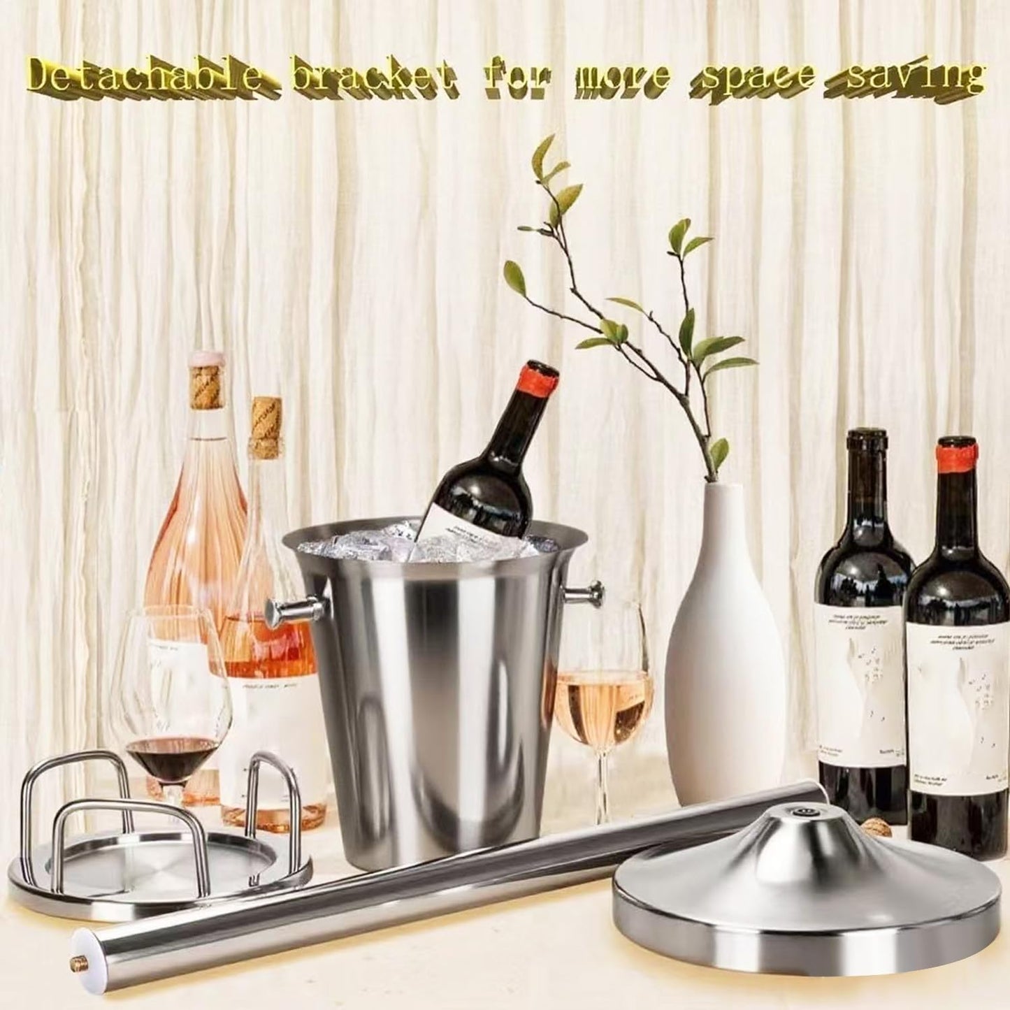 Ice Bucket with Stand Christmas Stainless Steel Standing Bucket Ice Cube Container, Wine Bucket on Rack Gold Champagne Ice-Bucket for Wine Beer KTV Club Bar BBQ Party Wedding, 12lb 5L