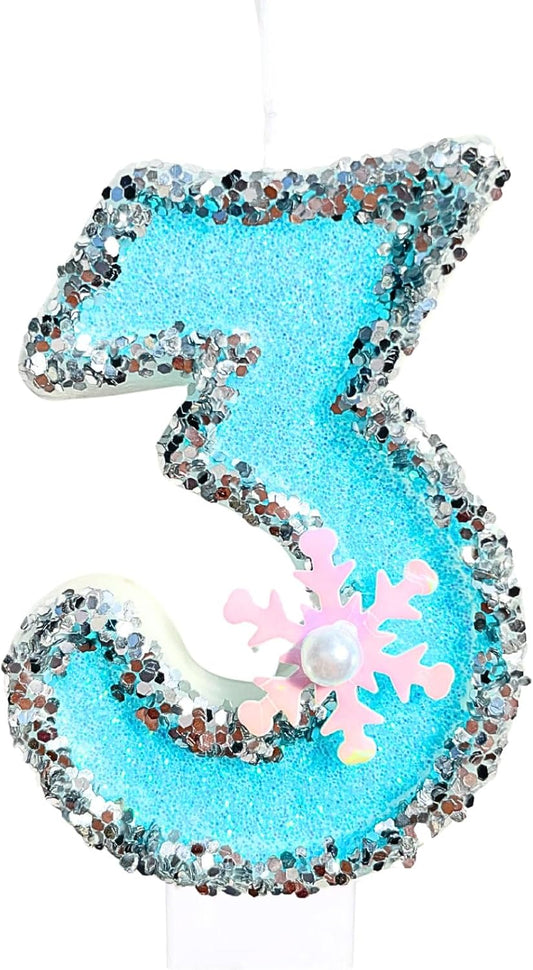 Frozen Birthday Number Candles for Cake, Blue Number 3 Candle, 3rd Frozen Cake Topper, Fun Glitter Birthday Candles Cupcake Topper for Party Anniversary Decorations
