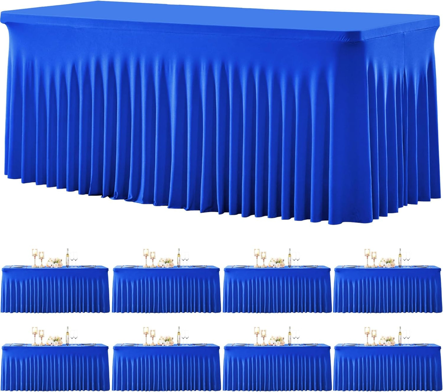 Besutolife 8 Pack Royal Blue Spandex Tablecloth for 6ft Rectangle Tables Fitted Table Cloth Stretch Table Covers Skirt 6ft Rectangular Tablecloths for Banquet Parties Wedding Decorations