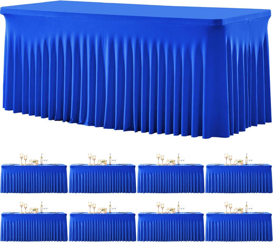 Besutolife 8 Pack Royal Blue Spandex Tablecloth for 6ft Rectangle Tables Fitted Table Cloth Stretch Table Covers Skirt 6ft Rectangular Tablecloths for Banquet Parties Wedding Decorations