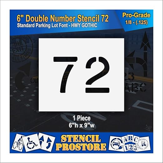Pavement, Curb, and WheelStop Stencils - 6 inch Double Number Stencil - (72) - 6" x 9" x 1/8" (128 mil) - Pro-Grade
