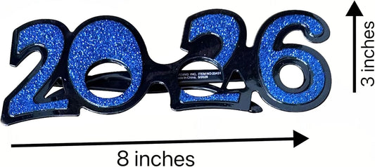 2026 Novelty Shaped New Year's Eve Props Party Favor Cute Glitter Plastic Frame Glasses- 12 Packs