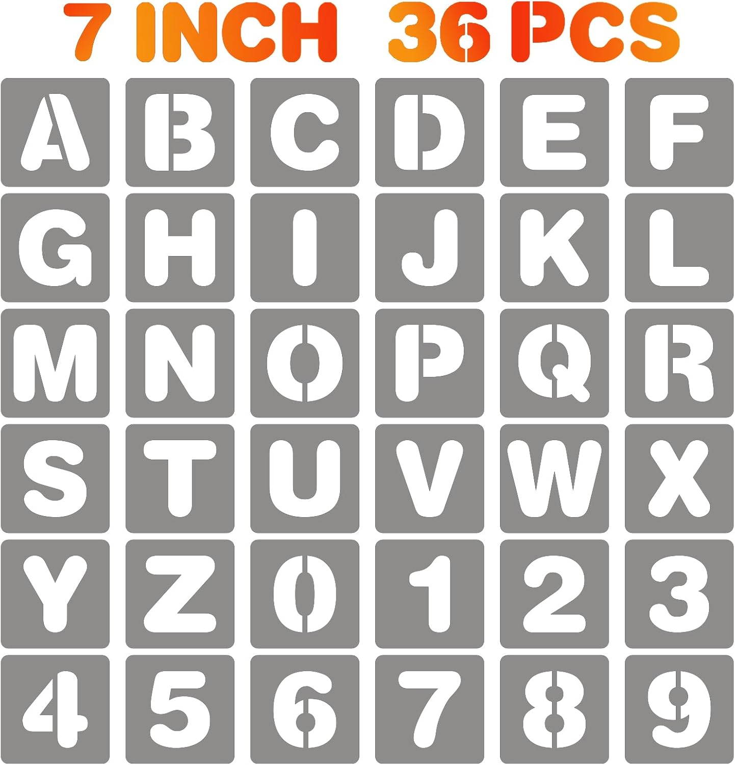 BAMIDELE 7 Inch Letter and Number Stencils, 36 Pcs Reusable Plastic Alphabet Spray Paint Stencils for Painting on Wood, Wall, Fabric, Rock, Chalkboard, Door Porch, Signage, DIY Craft Decoration