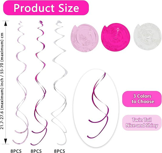 BEISHIDA Rose Gold and Red Silver Hanging Swirls Party Decorations Plastic Streamer for Valentine's Day Girl Birthday Wedding Graduation Mouse Theme Party Supplies, Pack of 24