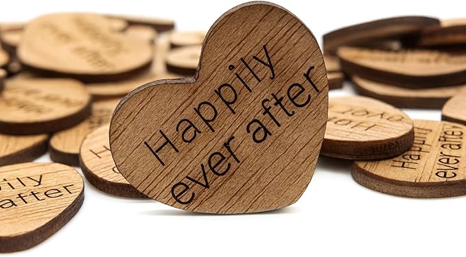 Wooden Heart Confetti ~ Happily Ever After ~ Wood Hearts, Wood Confetti Engraved Love Hearts- Rustic Wedding Table Scatter (100 count)