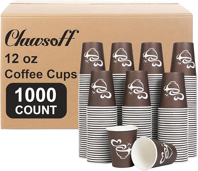1000 Count 12 oz Paper Coffee Cups, Disposable Drinking Cups for Hot or Cold Beverage, 12 ounce Brown Coffee Cups for Party, Business, Travel, Picnic