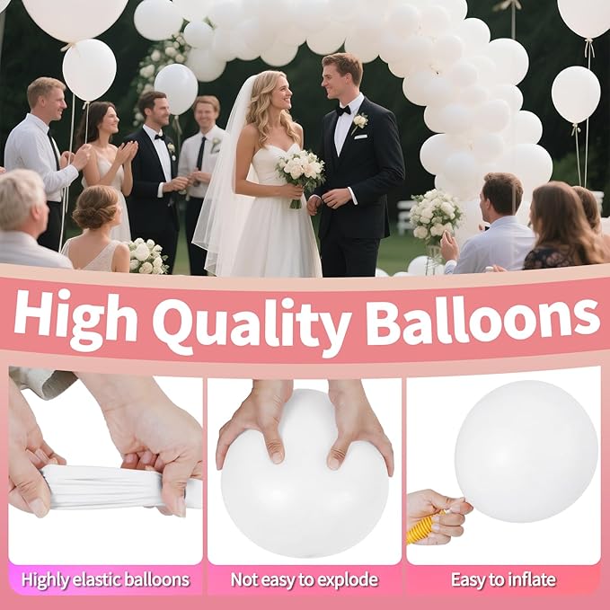 KAWKALSH White Balloon 110pcs, 12 Inch Thickened Round Helium Balloons for New Years Christmas Birthday Engagement Bridal Shower Party Backdrop Decorations