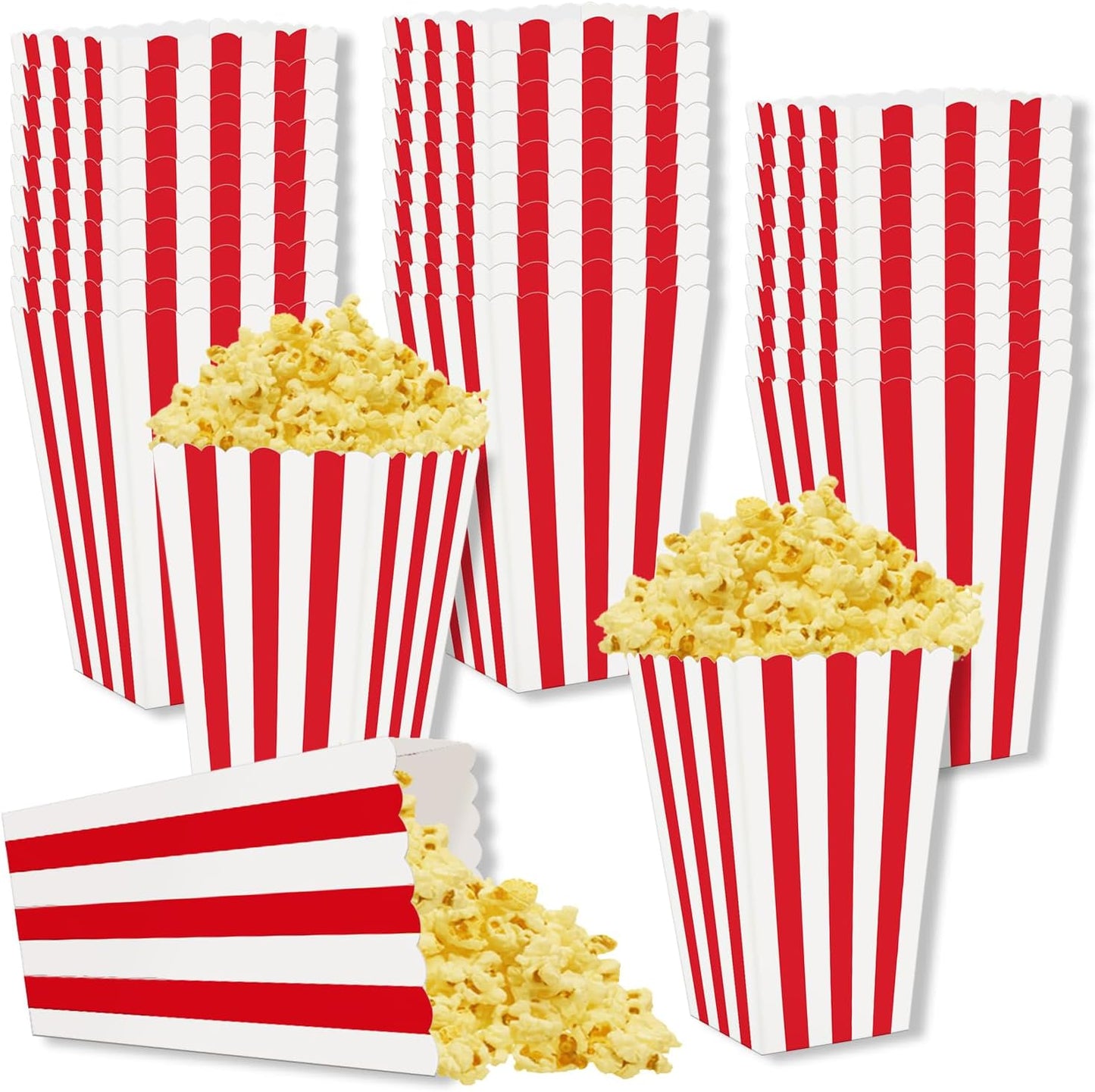 36 Pcs Red and White Striped Popcorn Boxes Red Popcorn Boxes 2 x 4.5 x 2.7 inch Mini Popcorn Boxes Cardboard Popcorn Container for Party Disposable Snack Popcorn Boxes