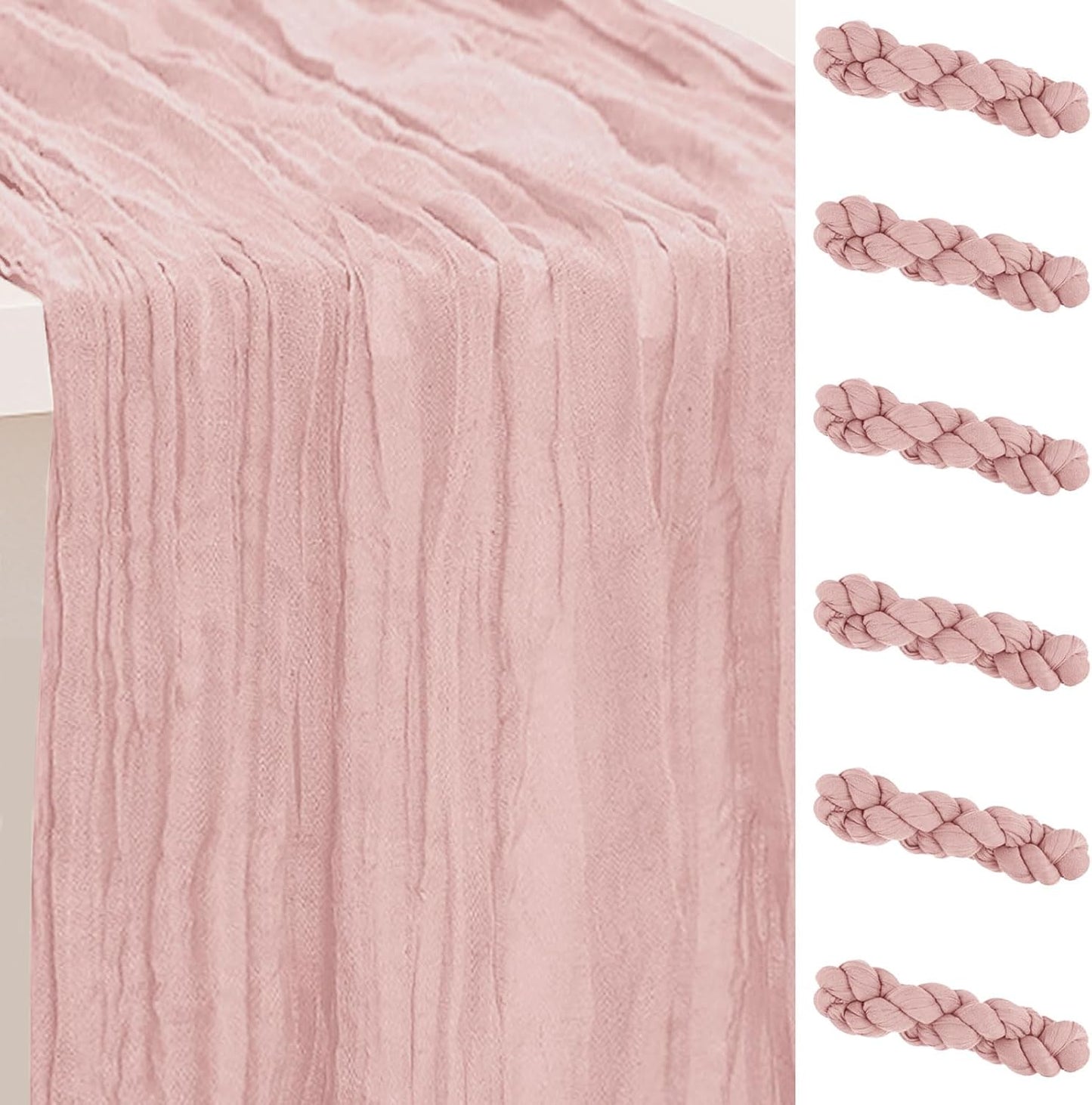 6 Pack Blush Pink Cheesecloth Table Runner 35x120 Inch 10Ft Rustic Gauze Cheese Cloth Table Runner Sheer Cheesecloth Table Runners for Wedding Party Bridal Shower Decoration