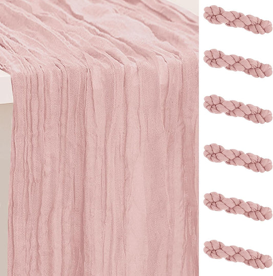 6 Pack Blush Pink Cheesecloth Table Runner 35x120 Inch 10Ft Rustic Gauze Cheese Cloth Table Runner Sheer Cheesecloth Table Runners for Wedding Party Bridal Shower Decoration