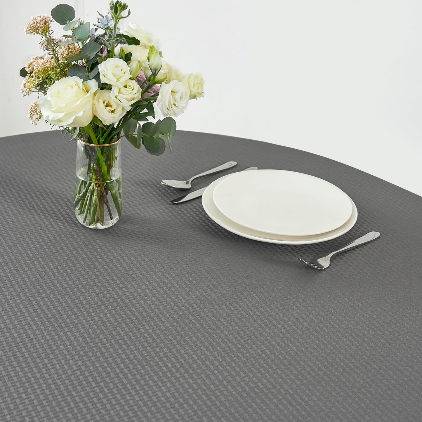 maxmill Round Weaved Texture Design Tablecloth Spill-Proof Soft Washable Table Cloth for Circular Table Cover, for Dining Room Buffet Banquet Parties Holiday Dinner, 90 Inch Charcoal Gray