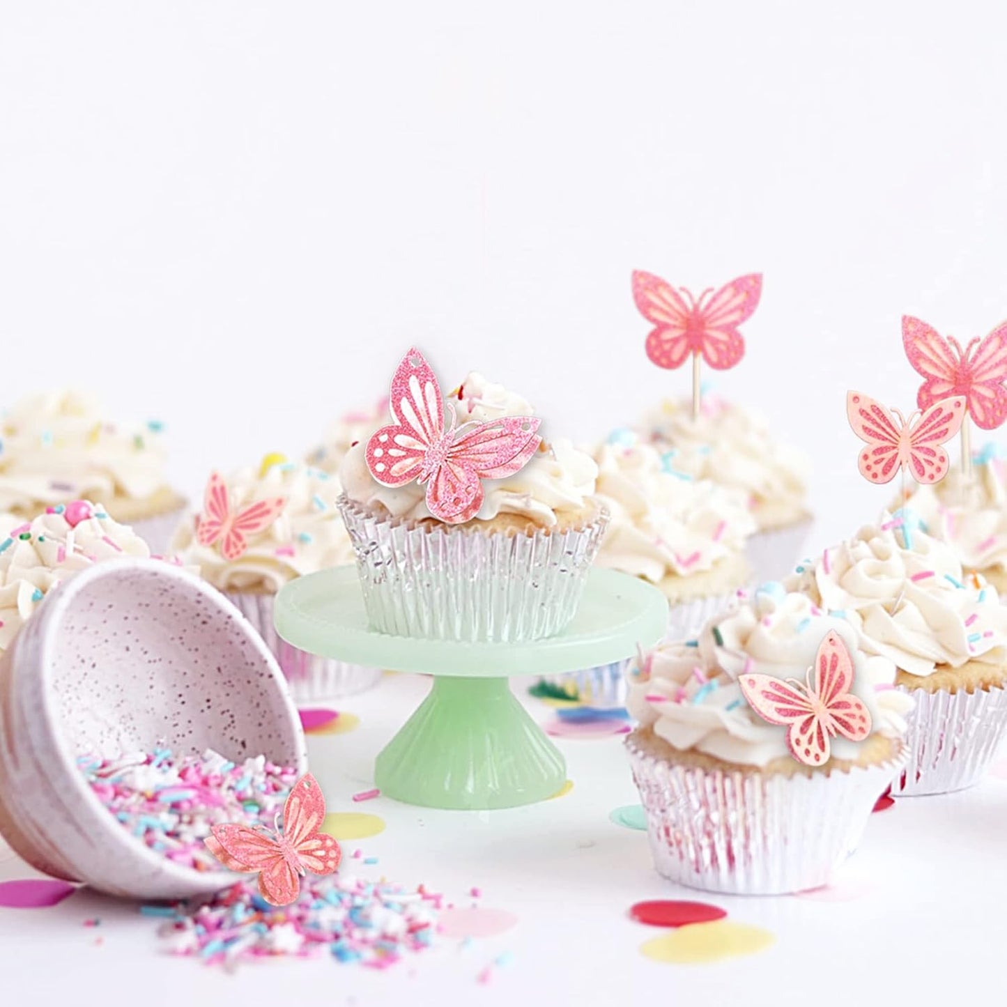 13-Pieces Pink Butterfly Cake Toppers 3D Butterfly Cupcake Topper for Girls Women's Happy Birthday Cake Topper Butterfly Birthday Cake Decorations Butterfly Party Decorations (Pink)